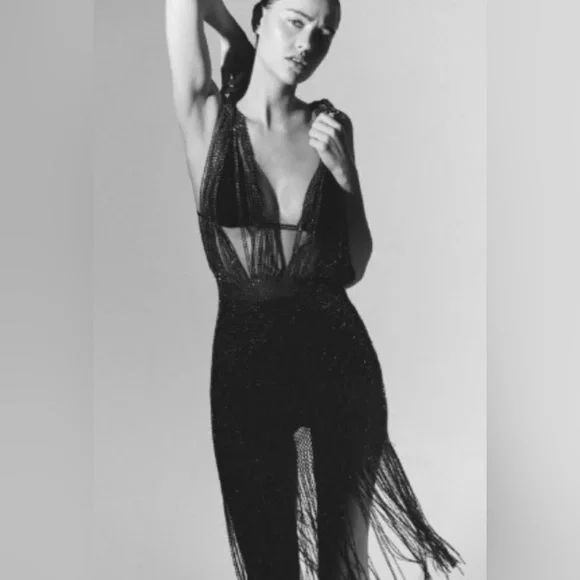 ZARA NEW WOMAN JEWEL WATERFALL DRESS WITH RHINESTONES SILVER - Picture 6 of 14